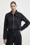 Adidas Originals geacă din denim femei, culoarea negru, de tranzitie, IT7263