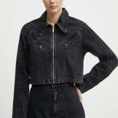 adidas Originals geacă din denim femei, culoarea negru, de tranzitie, IT7263