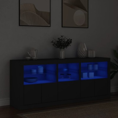 vidaXL Servantă cu lumini LED, negru, 162x37x67 cm foto