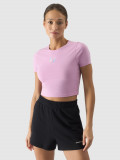 Tricou crop top cu imprimeu pentru femei - roz pudrat, 4F Sportswear