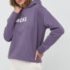 BOSS hanorac de bumbac femei, culoarea violet, cu glugă, imprimeu 50468367