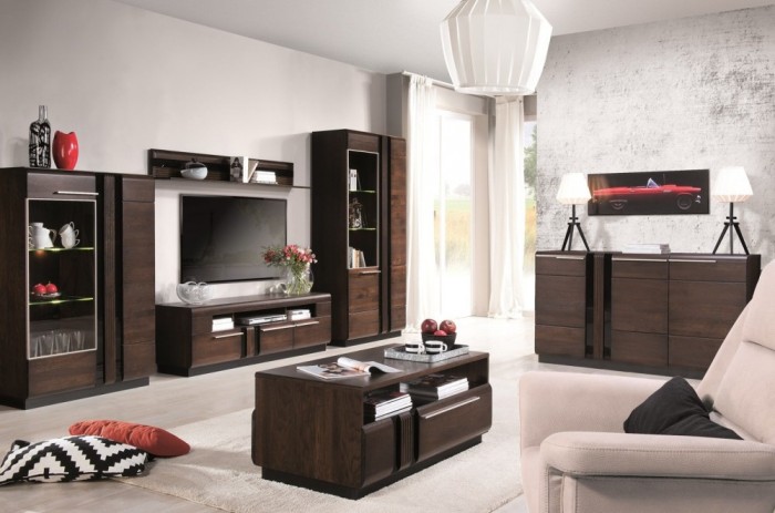 Set De Mobila Living Din Lemn Si Furnir 6 Piese Porti Chocolate