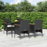 VidaXL Set de masă pentru grădină, 5 piese, cu perne, negru
