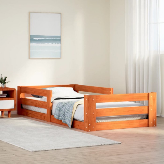 Gossi cadru pat fara saltea, maro ceruit, 70x140 cm, lemn masiv pin