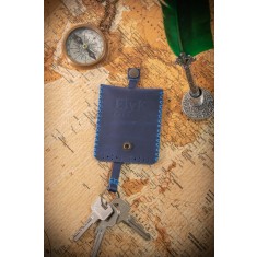 Portchei din piele naturala, handmade, lucrat si cusut manual, Davis, Bleumarin, Produs in Romania