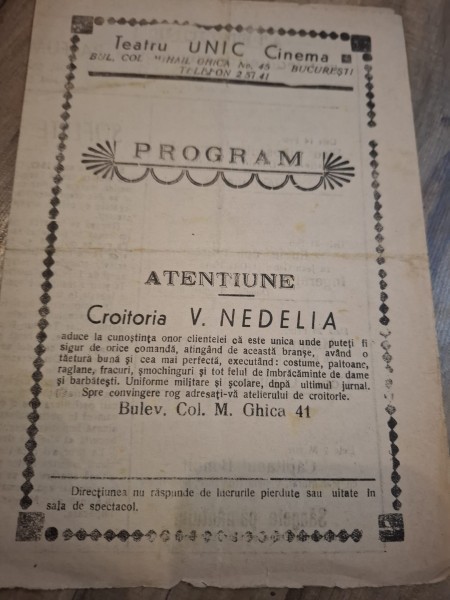 Program Teatru Cinema Unic