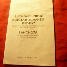 Lista Emisiunilor Monetare ( Bancnote) Romanesti 1877-1997 Ed.Botosani , 24 pag
