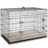 PawHut Cușcă cușcă de transport pliabilă pentru c&acirc;ini cu m&acirc;nă, tavă detașabilă, pernă inclusă 105 x 70 x 75 cm negru | Aosom Romania