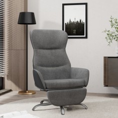 Scaun de relaxare cu taburet, gri &icirc;nchis, material textil