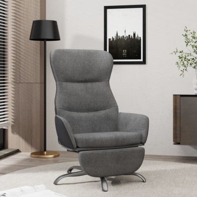 vidaXL Scaun de relaxare cu taburet, gri &amp;icirc;nchis, material textil foto