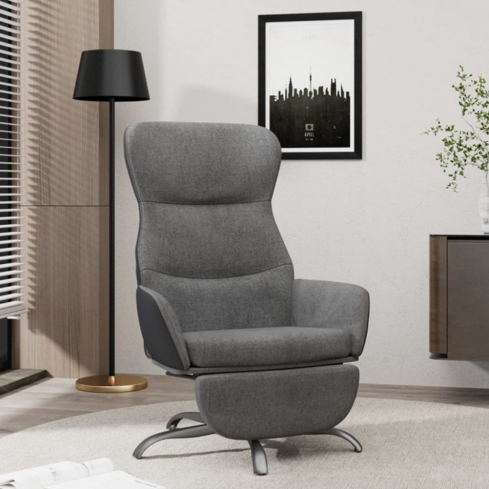 vidaXL Scaun de relaxare cu taburet, gri &icirc;nchis, material textil