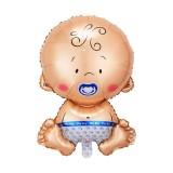 Balon din folie metalizata, flippy, figurina baietel, tema botez, 73x48 cm, ambalaj individual, pai inclus, umflare cu aer sau heliu, albastru