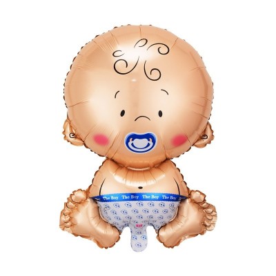 Balon din folie metalizata, flippy, figurina baietel, tema botez, 73x48 cm, ambalaj individual, pai inclus, umflare cu aer sau heliu, albastru foto