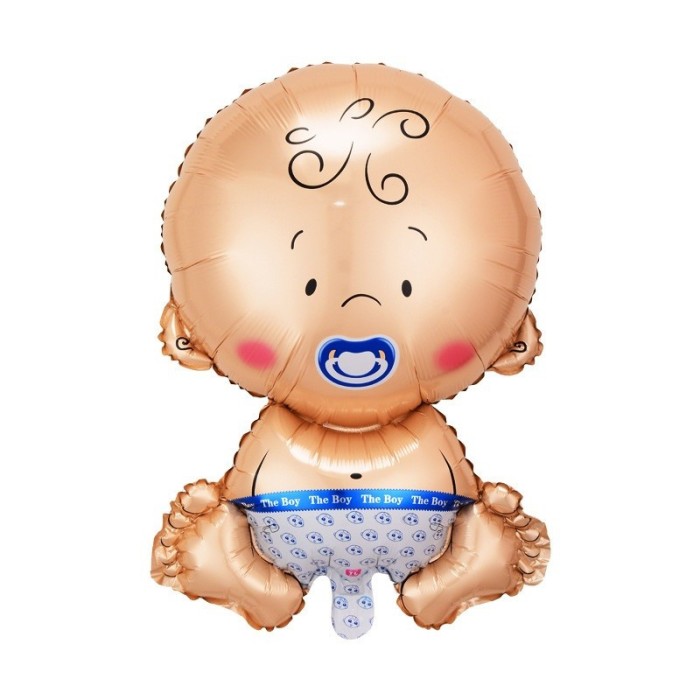 Balon din folie metalizata, flippy, figurina baietel, tema botez, 73x48 cm, ambalaj individual, pai inclus, umflare cu aer sau heliu, albastru