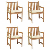 vidaXL Scaune de grădină cu perne crem, 4 buc., lemn masiv de tec 3073006