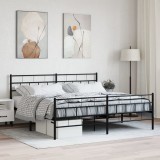Cumpara ieftin Cadru pat metalic cu tăblii de cap/picioare, negru, 200x200 cm