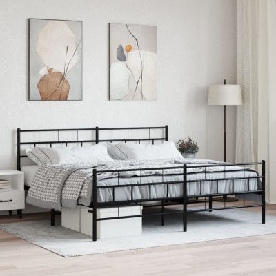 vidaXL Cadru pat fără saltea, tăblie de picioare negru 180x200cm metal foto