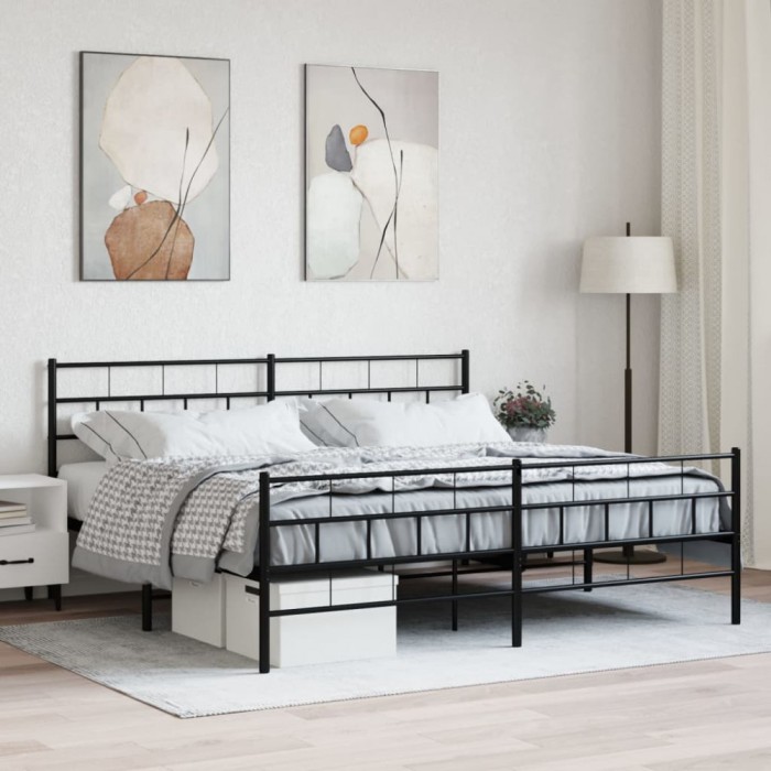 vidaXL Cadru pat fără saltea, tăblie de picioare negru 180x200cm metal