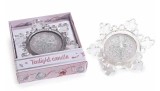 Cumpara ieftin Set suport si lumanare in cutie cadou Fulg de Nea cm 7 x 8 x 2 H