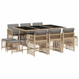Set mobilier gradina cu perne, 11 piese bej combinat poliratan