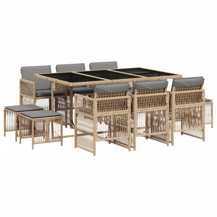 Set mobilier gradina cu perne, 11 piese bej combinat poliratan