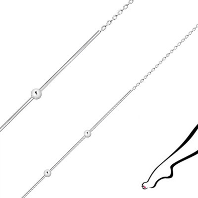 Brățară de gleznă din argint 925 - lanț &amp;icirc;n stil șarpe, legături rotunde conectate &amp;icirc;ntre ele foto