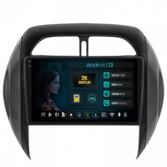 Navigatie 2K Toyota RAV4 (2001-2006) 8GB RAM Android 13 Octacore Slot Sim 4G DSP GPS Wi-FI Carplay Android Auto USB Bluetooth Waze Touchscreen 9.5 Inc