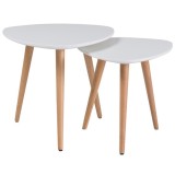 Cumpara ieftin Set 2 mese cafea SL Nolan A, blat MDF, cadru lemn, scandinav, alb stejar