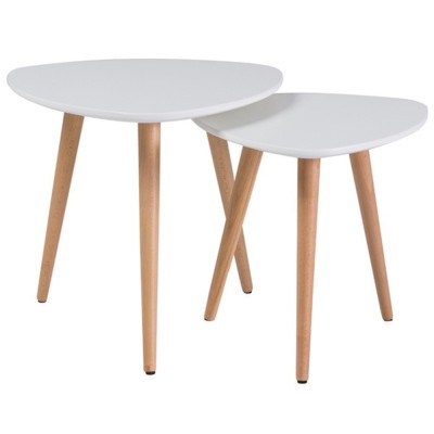 Set 2 mese cafea SL Nolan A, blat MDF, cadru lemn, scandinav, alb stejar foto