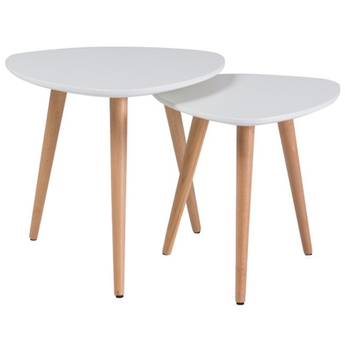 Set 2 mese cafea SL Nolan A, blat MDF, cadru lemn, scandinav, alb stejar