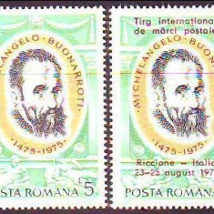 ROMANIA 1975 500 ani Michelangelo serie + serie cu supratipar LP.875+LP894 MNH