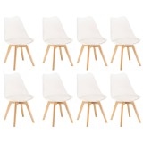 Set 8 Scaune de Masa Silla Leziter Alb, Polipropilena si Lemn, Design Modern, Confortabile