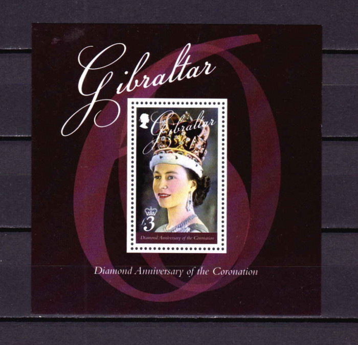 ✅(C43)Gibraltar 2013 &quot;Queen Elizabeth II -Diamond Anniversay &quot;, 3&pound; ,bloc 110,MNH