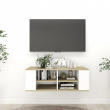 Dulap TV montat pe perete, alb&amp;stejar Sonoma, 102x35x35 cm, PAL GartenMobel Dekor