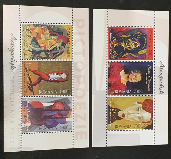 LP 1671 - 2 blocuri a 3 timbre - 2004 - Arta rom&acirc;nească de avangardă