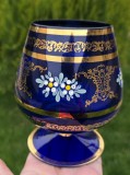 STICLA ALBASTRU COBALT, DECORAT MANUALA, NOVY BOR CEHOSLOVACIA, ANII&#039;70