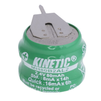 Baterie NiMH, KINETIC, MH80B2AL2, diametru de 15 mm, 2.4V, 80mAh, 2 pini, 6084, verde foto