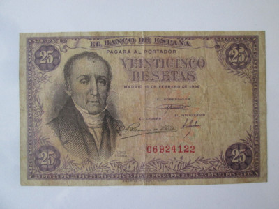 Spania 25 Pesetas 1946,bancnota din imagini foto