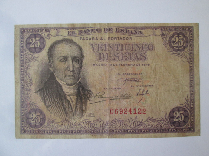 Spania 25 Pesetas 1946,bancnota din imagini