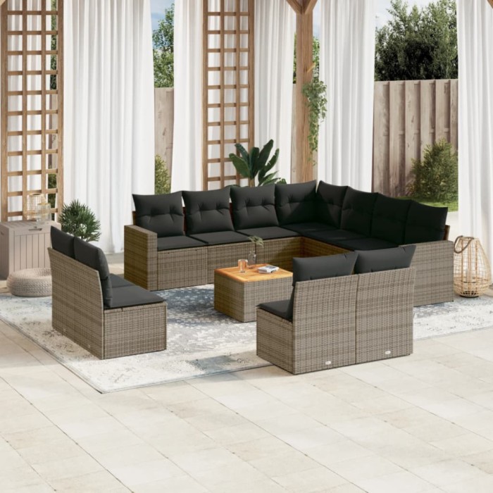 Gossi set canapea de gradina cu perne, 12 piese, gri, poliratan
