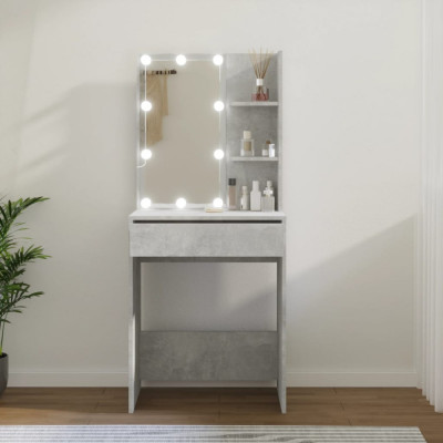 vidaXL Masă de toaletă cu LED, gri beton, 60x40x140 cm foto