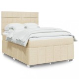 VidaXL Pat box spring cu saltea, crem, 160x200 cm, material textil
