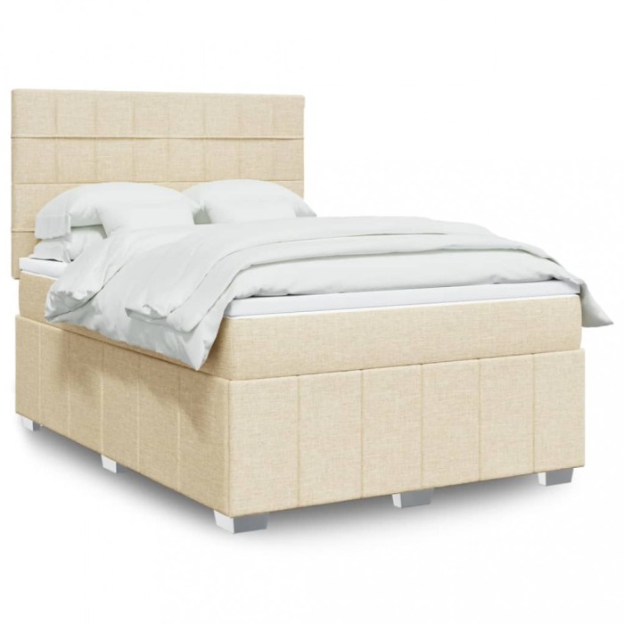 vidaXL Pat box spring cu saltea, crem, 160x200 cm, material textil 3294024