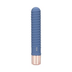 Vibrator LOVELINE Ribbed Mini Vibrator, cu striații pentru stimulare versatilă, 10 funcții de vibrație, lungime 14.1 cm, albastru