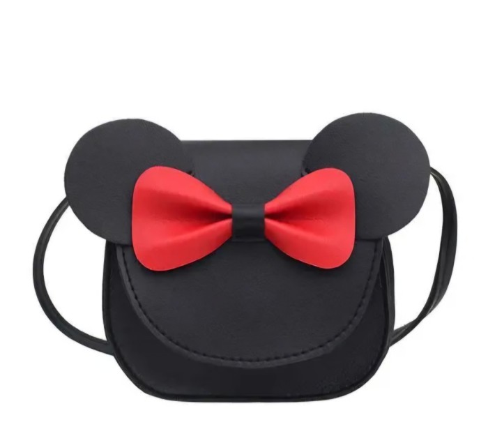 Geanta mini de umar, TAIKESEN, forma Mickey Mouse, neagra cu fundita rosie