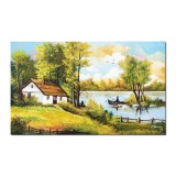 Tablou cu pescarii norocosi pictat manual, 100x60cm ulei pe panza, Constantin Feraru