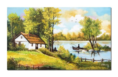 Tablou cu pescarii norocosi pictat manual, 100x60cm ulei pe panza, Constantin Feraru foto