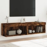 vidaXL Comode TV cu lumini LED, 2 buc., stejar fumuriu, 60x30x30 cm