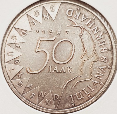 1933 Olanda 50 Gulden 1987 Beatrix (Golden Wedding) km 209 argint foto