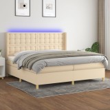 Cumpara ieftin Pat cu arcuri, saltea și LED, crem, 200x200 cm, textil